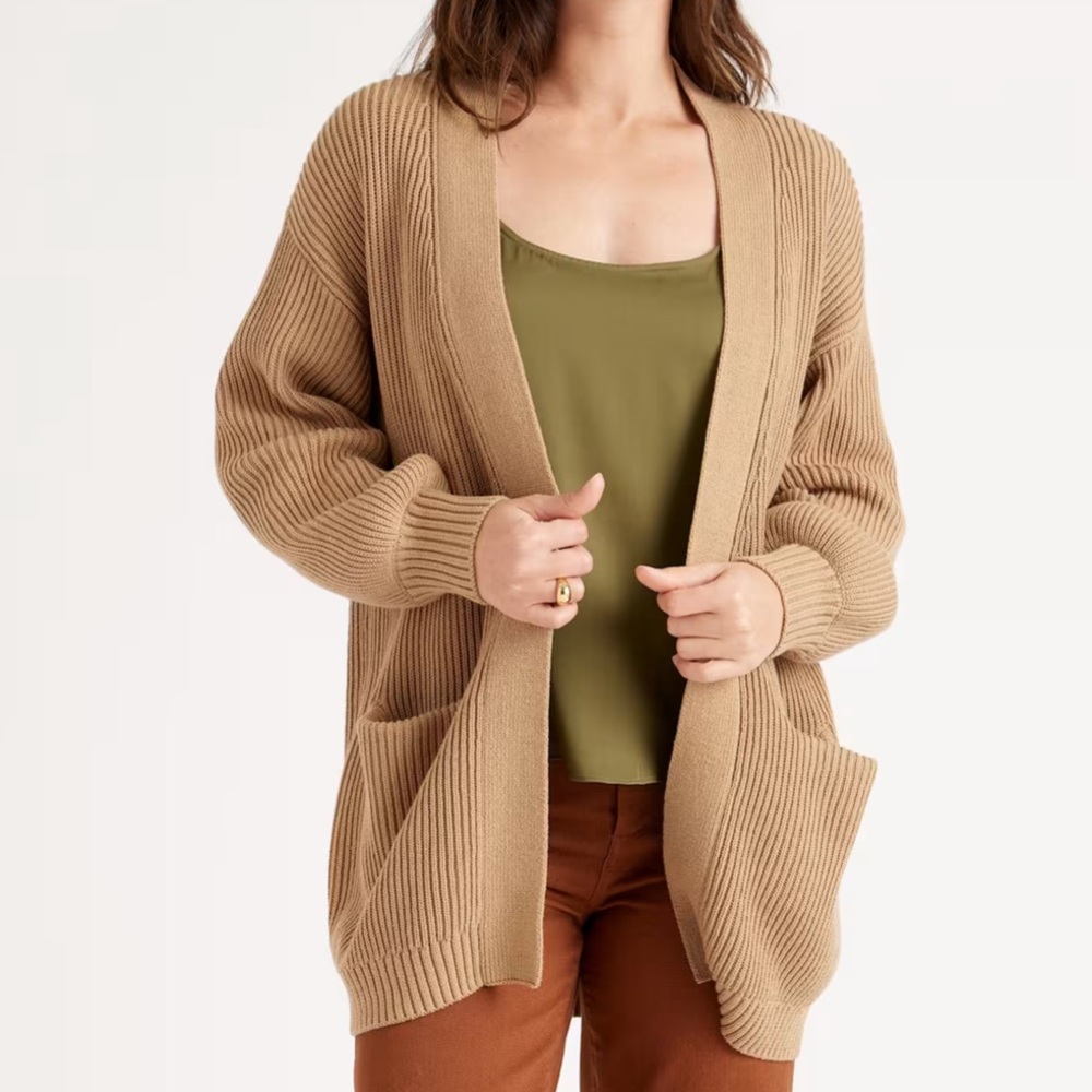Quince 100% Organic Cotton Oversized Cardigan in Camel Size Medium